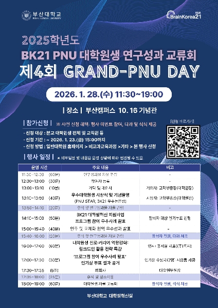 2025학년도 BK21 PNU 대학원생 연구성과 교류회: 제4회 GRAND-PNU Day 섬네일