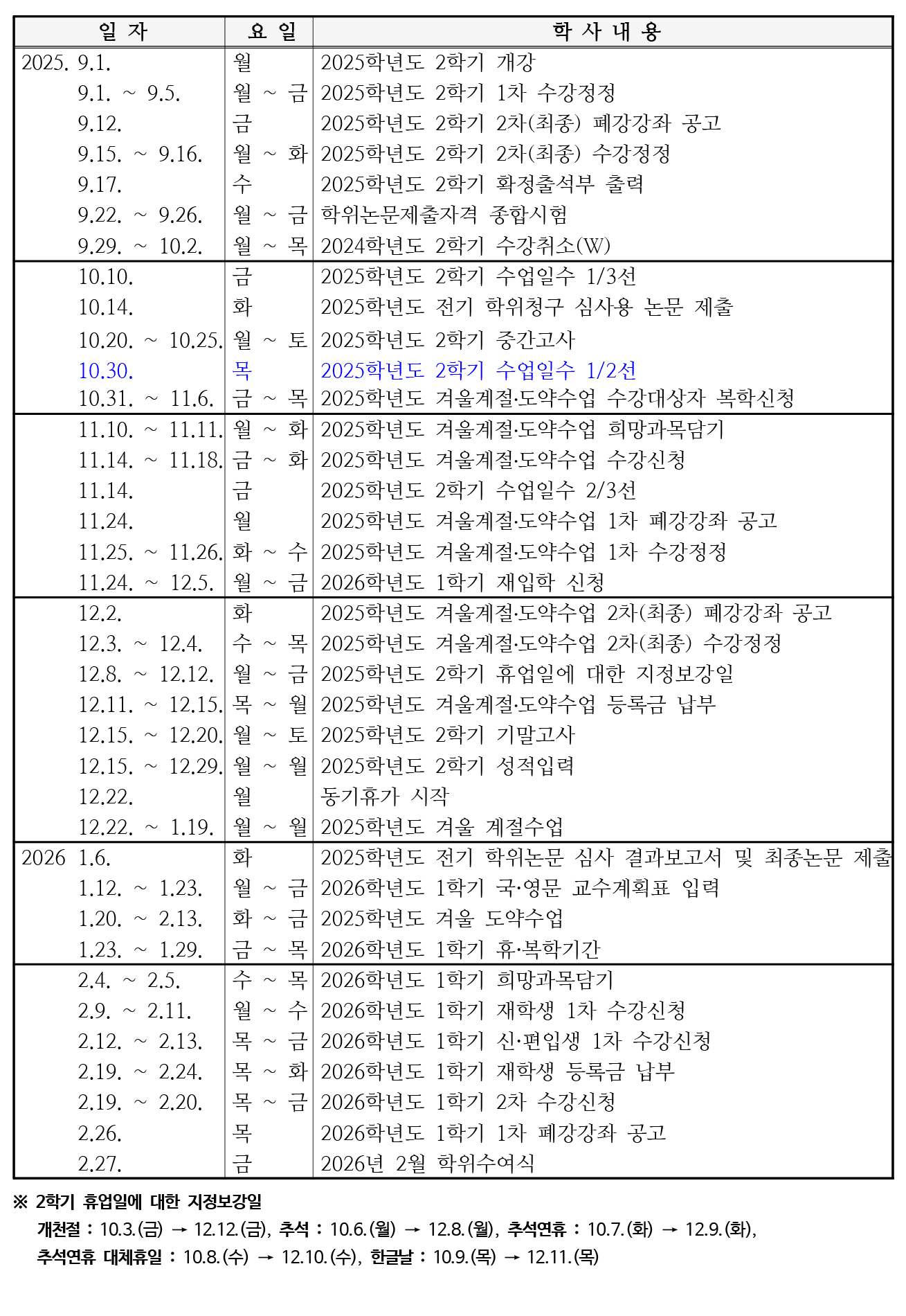 2025 학사일정