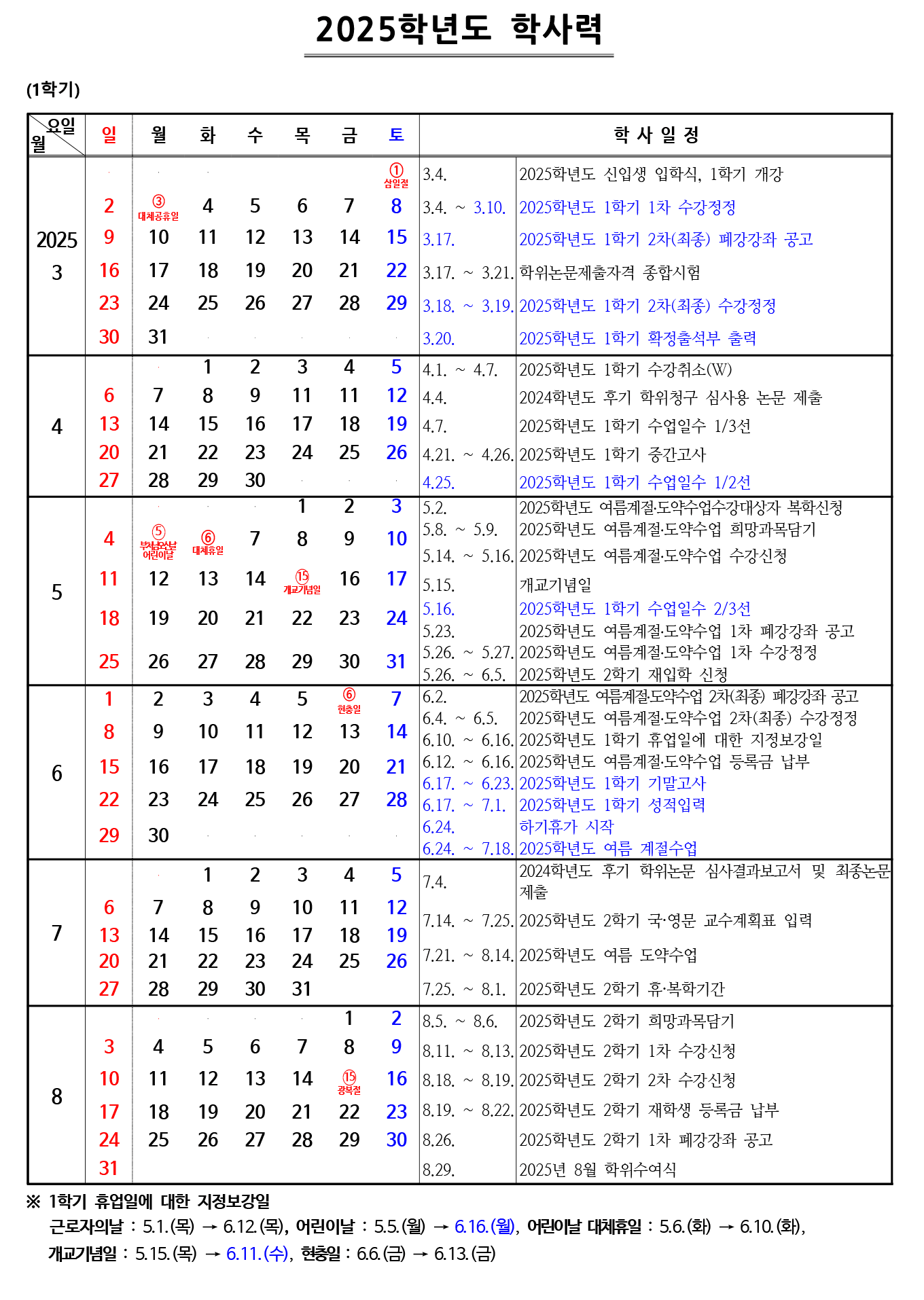 2025 학사일정