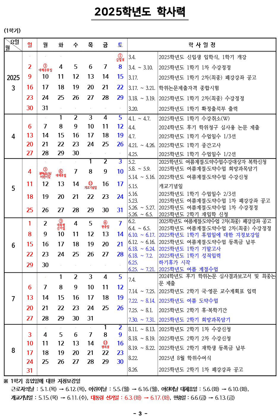 2025 학사일정